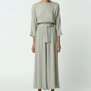 Oak Fort Wide Leg Cropped Jumpsuit Sage Grey Green